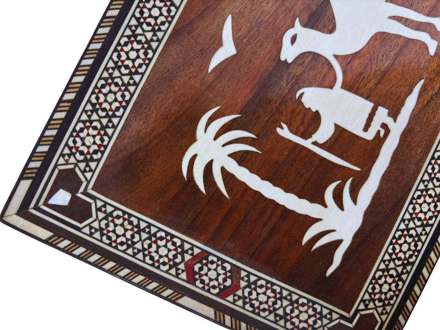 Rare Boîte à Mosaïque Chameau Vintage 1970 – Art Oriental Damascène Artisanale avec Incrustation de Nacre