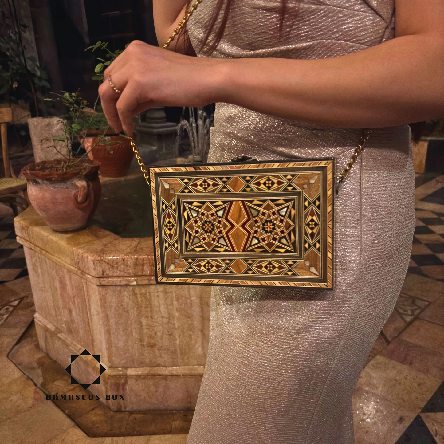 Sac à Main Damasquiné avec Nacre – Élégance Orientale Faite à la Main