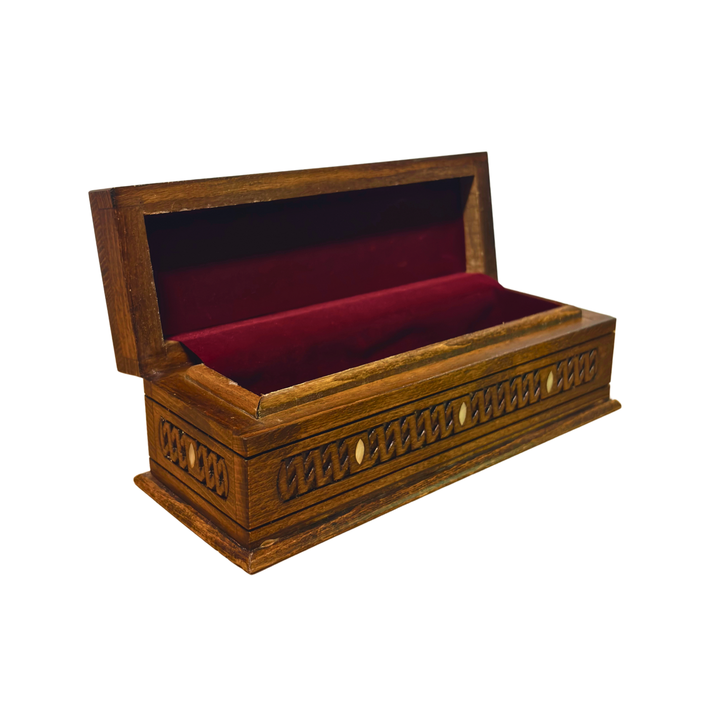 Handgesneden Luxe Doos uit Damascus – Parelmoer & Fluweel