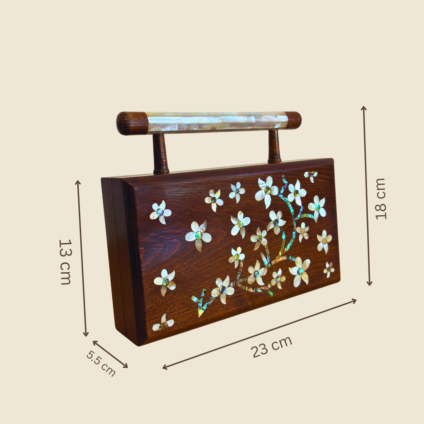 Yasmine – Luxuriöse Damaszener Clutch mit Perlmutt & Brokatfutter
