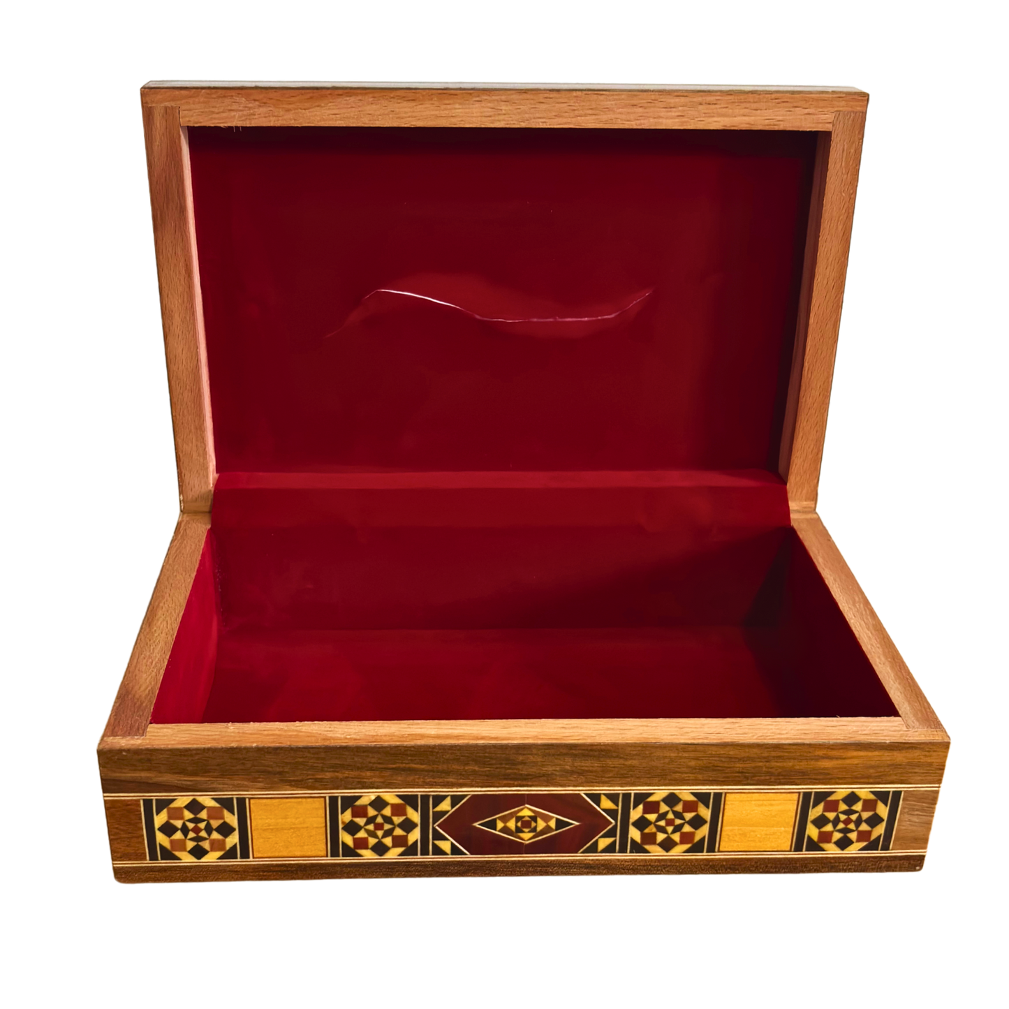 Elegante Damast Mozaïek Houten Tissue Box – Parelmoer Inleg & Fluwelen Binnenkant