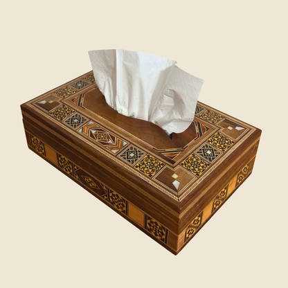 Elegante Porta Fazzoletti Damaschino in Legno – Incastro di Madreperla & Interno in Velluto