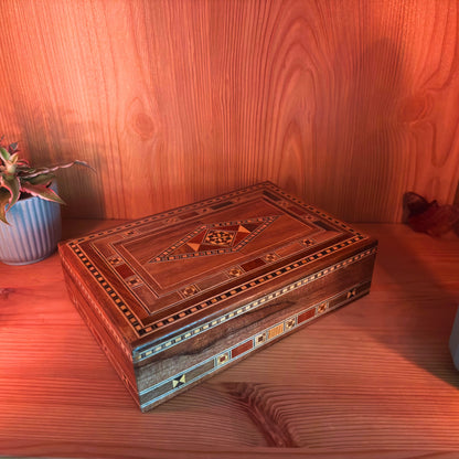 Damascene Wooden Jewelry Box – Handcrafted Oriental Mosaic Art
