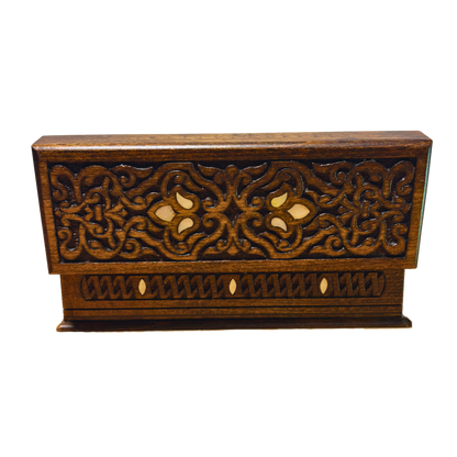 Handgesneden Luxe Doos uit Damascus – Parelmoer & Fluweel