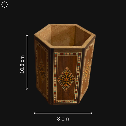 Damascene Mosaic Wooden Pen Holder by Gaby Al Dayeh – Natural Woods & Handcrafted Elegance