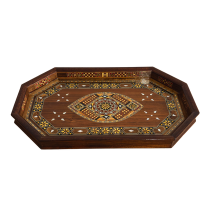 Damascene Mosaic Wooden Tray – Mother of Pearl Inlay & Walnut Finish