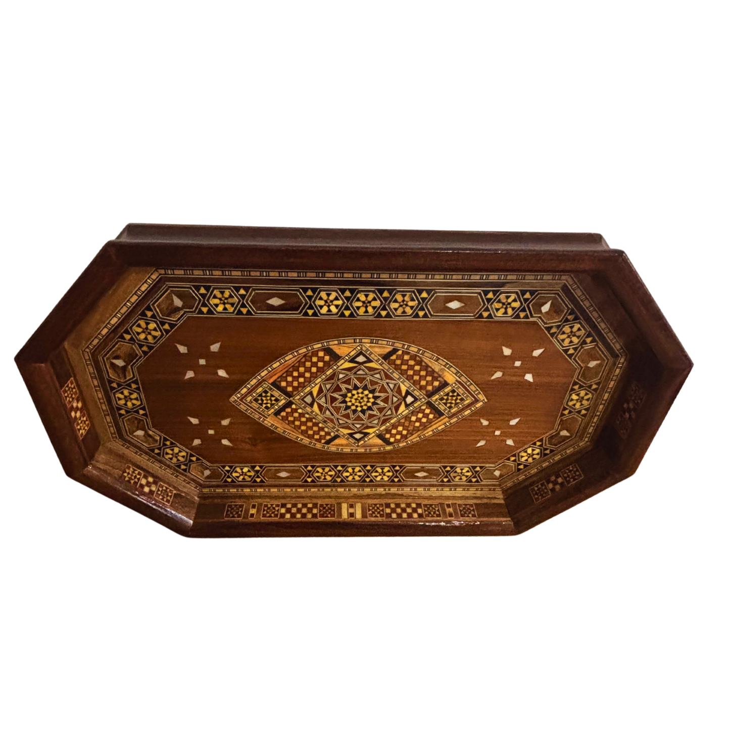 Damascene Mosaic Wooden Tray – Mother of Pearl Inlay & Walnut Finish