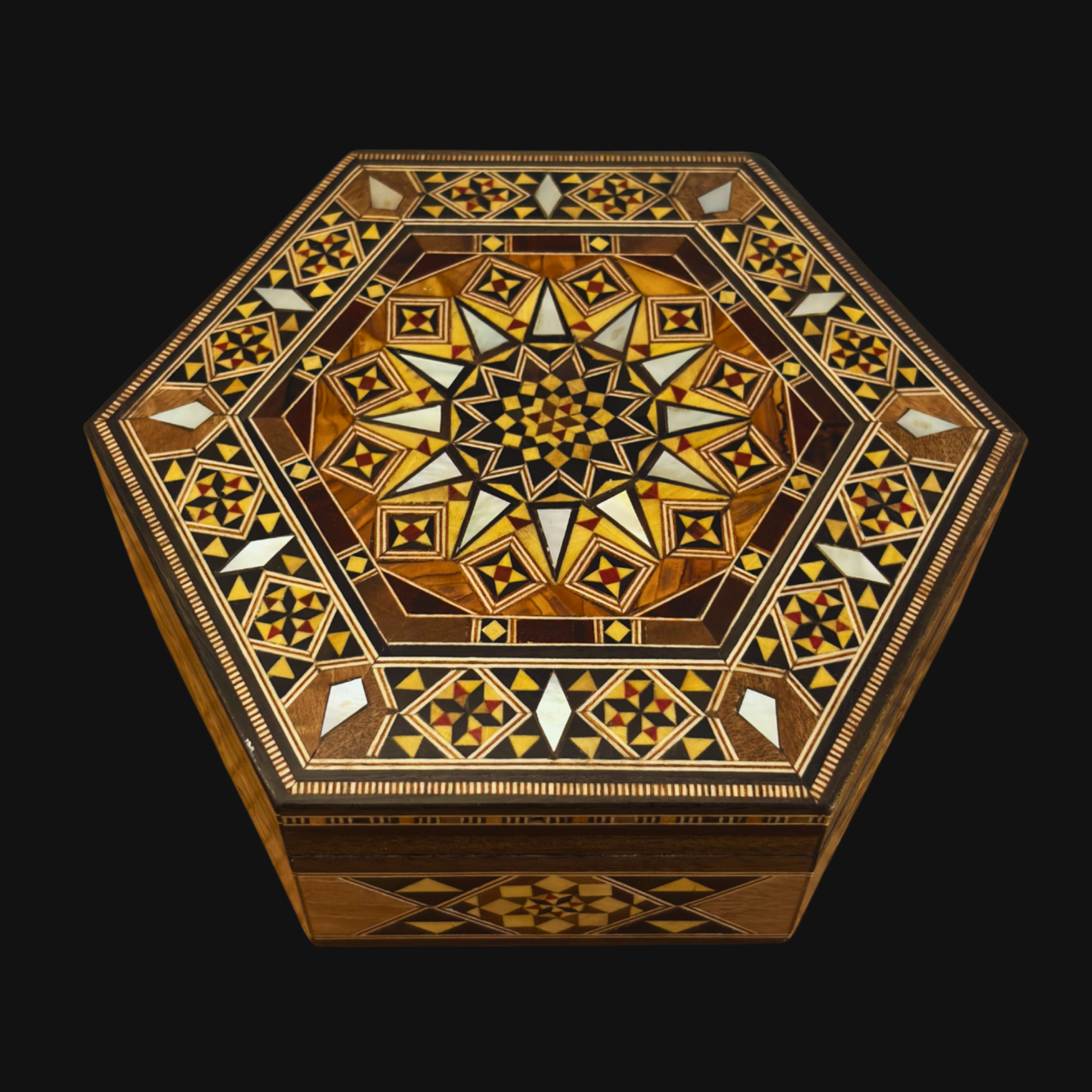 Handcrafted Damascene Mosaic Box – Mother of Pearl & Velvet Elegance