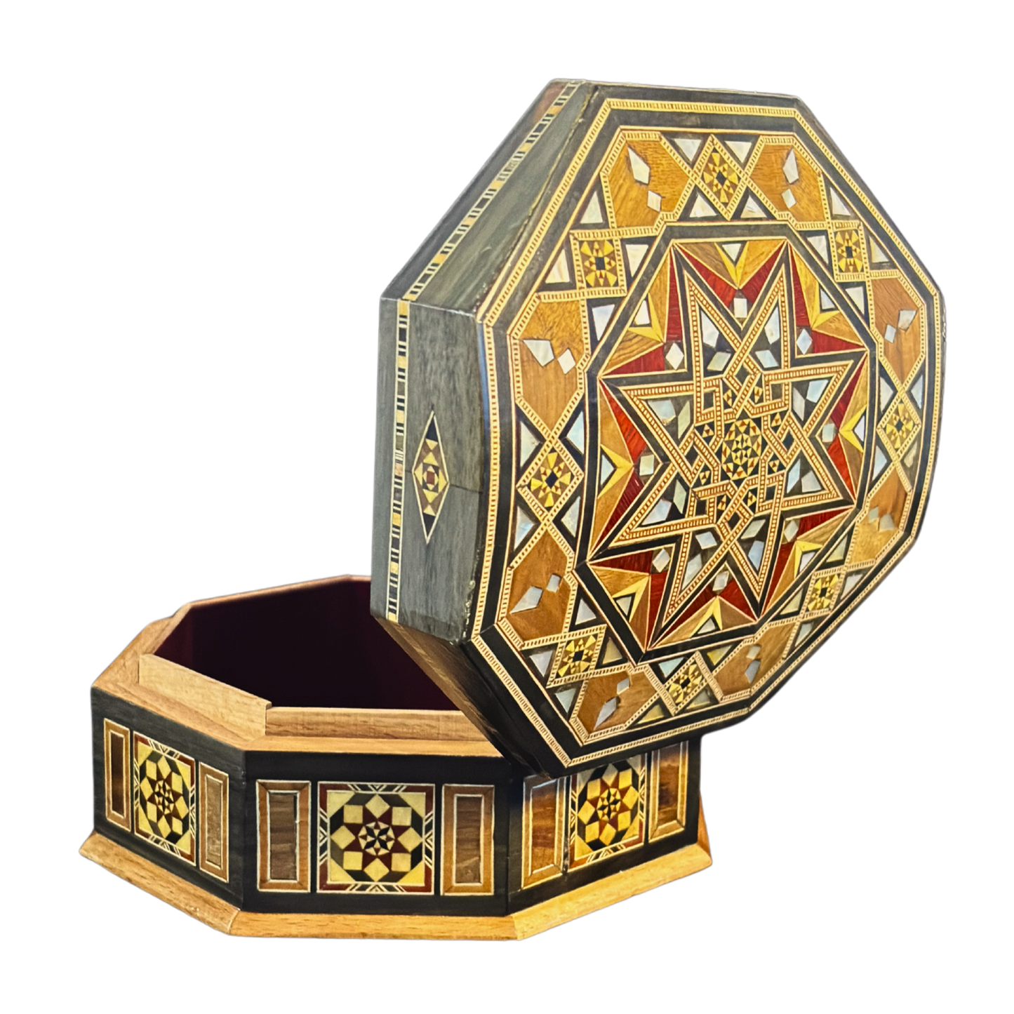 Boîte en Mosaïque Damascène Faite Main – Nacre & Velours