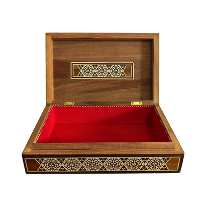 Vintage 1970 Damascene Mozaïek Sieradendoos – Handgemaakte Oosterse Inleg met Parelmoer