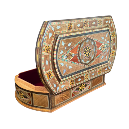 Elegante Mosaik-Schatulle aus Damaskus – Holzkunst & Samt