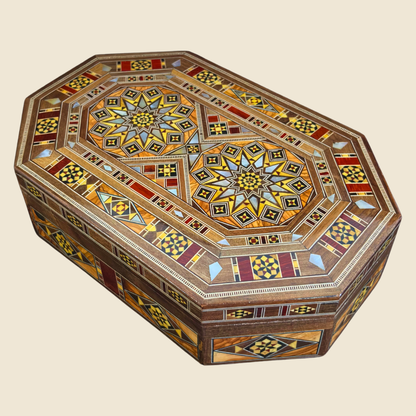 Handcrafted Damascene Mosaic Box – Mother of Pearl & Velvet Elegance