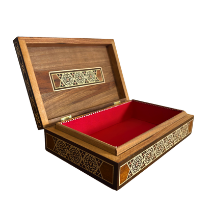 Vintage 1970 Damascene Mozaïek Sieradendoos – Handgemaakte Oosterse Inleg met Parelmoer