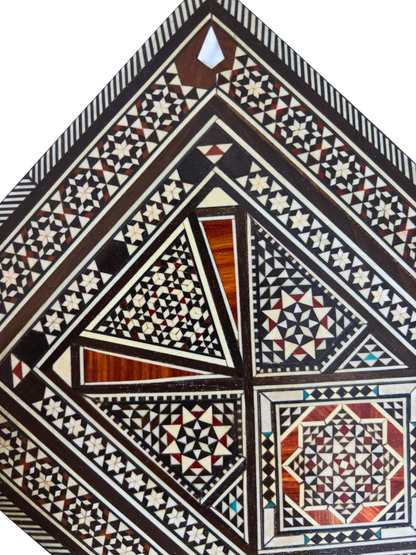 Vintage 1970 Damascene Mozaïek Sieradendoos – Handgemaakte Oosterse Inleg met Parelmoer