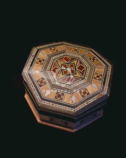 Handcrafted Mosaic Box – Traditional Damascus Art & Velvet Interior